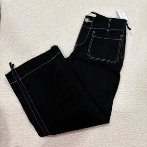 NWT Maeve Colette Crop Wide Leg Pant Black White Contrast Stitch Adjustable 25
